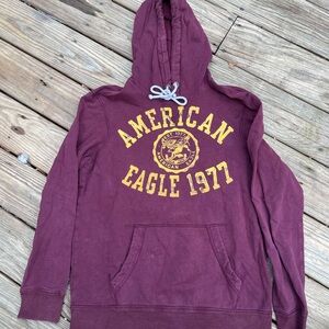 American Eagle 1977 Burgundy Sweatshirt Hoodie Mens Size L
